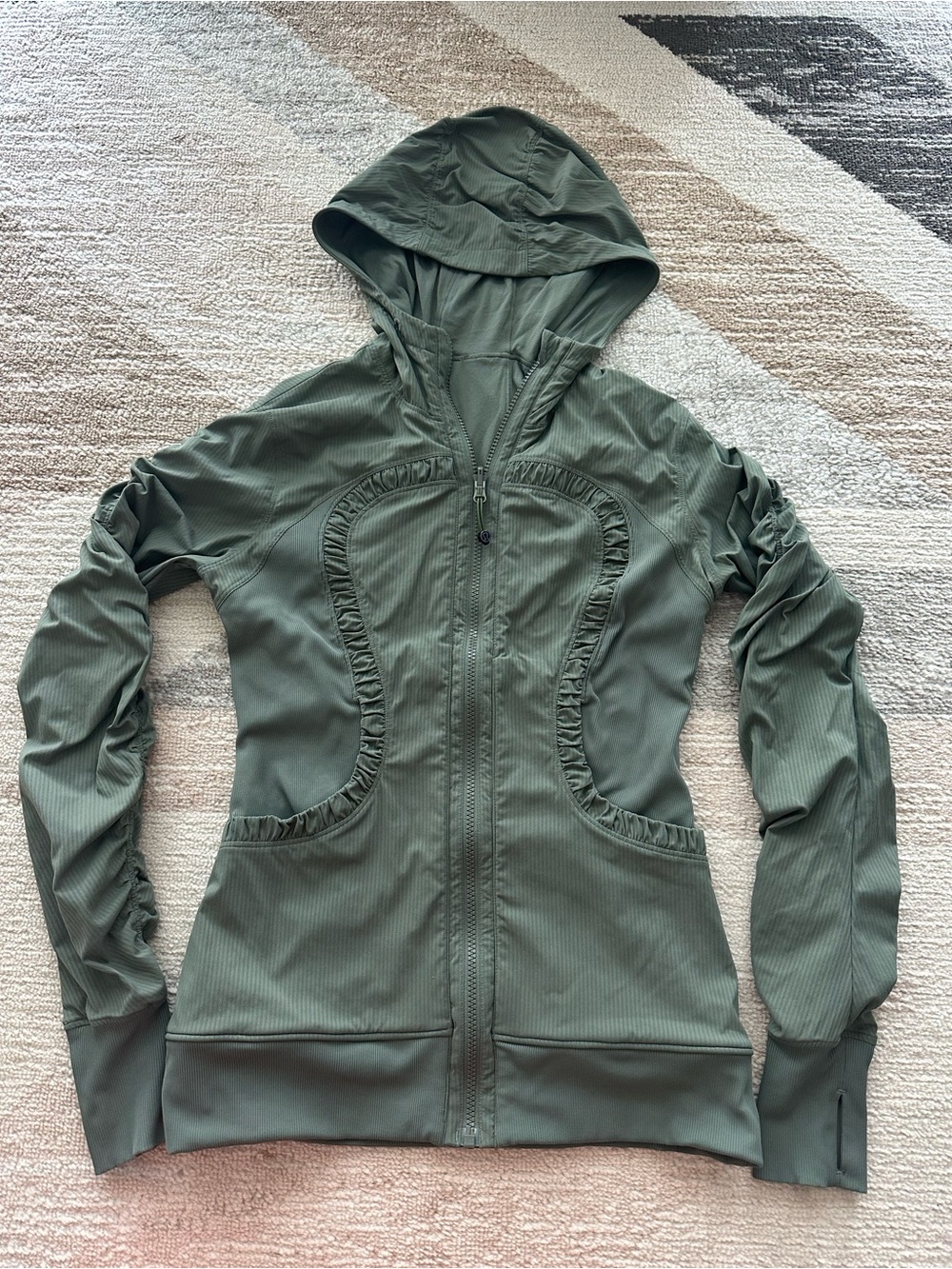 Lululemon Dance Studio Jacket III Olive Green Reversible Hooded Full Zip Size 6